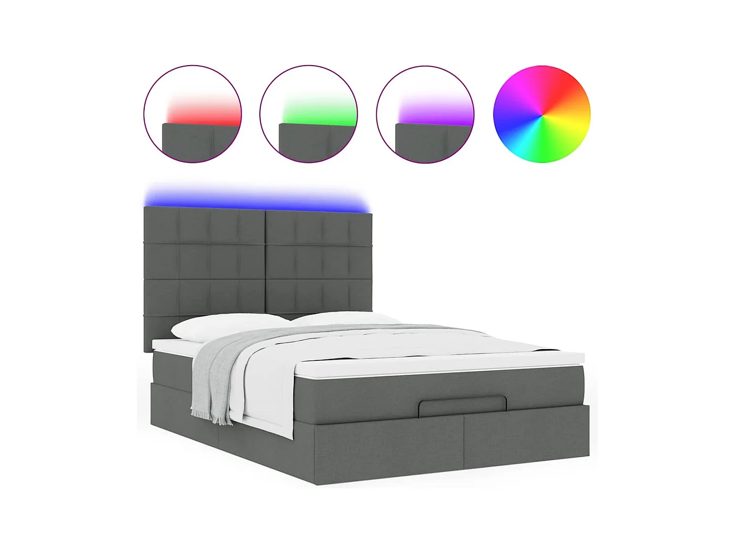 Cadre de lit ottoman avec matelas gris foncé 140x190 cm tissu