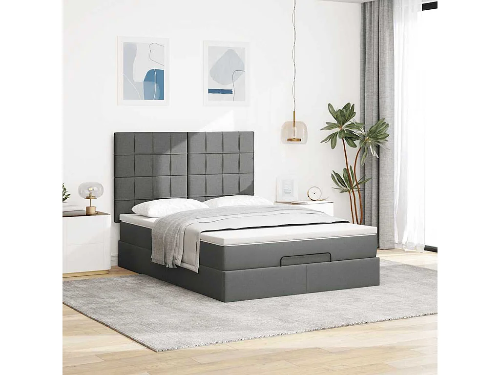 Cadre de lit ottoman avec matelas gris foncé 140x190 cm tissu
