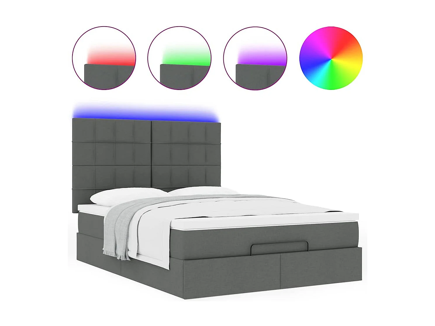 Cadre de lit ottoman avec matelas gris foncé 140x190 cm tissu