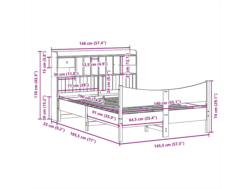 Bedframe zonder matras massief grenenhout 140x190 cm