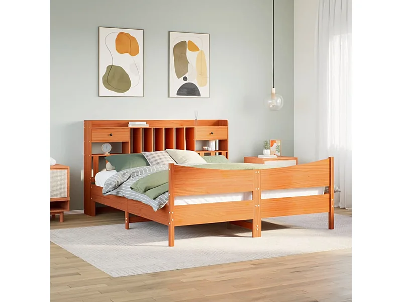 Bedframe zonder matras massief grenenhout wasbruin 180x200 cm