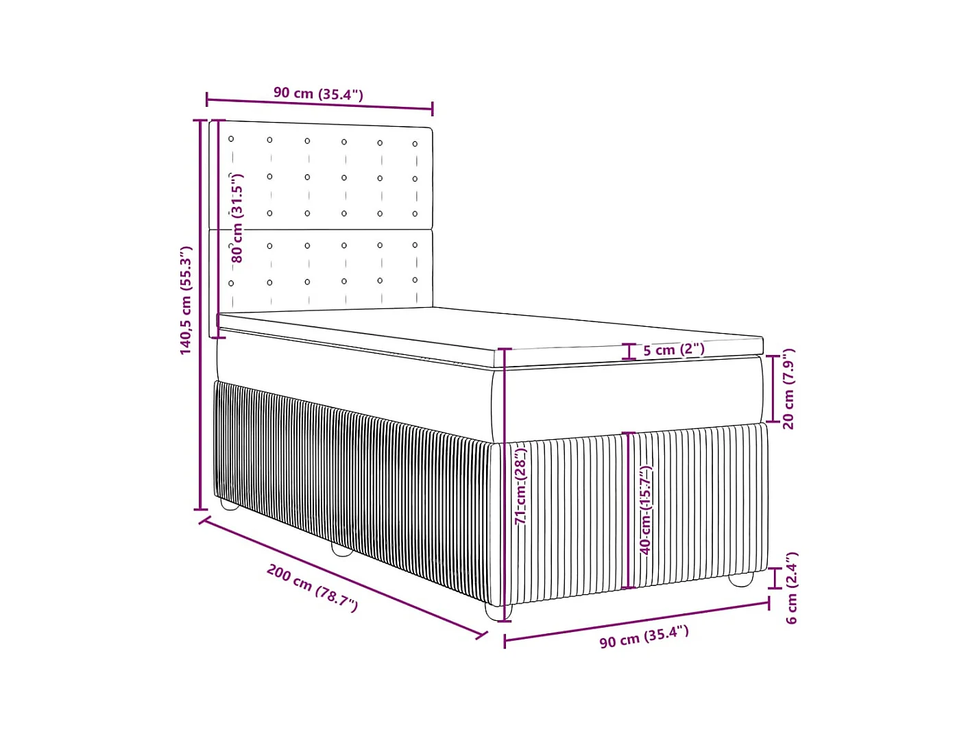 Boxspringbett mit Matratze Hellgrau 90x200 cm Stoff