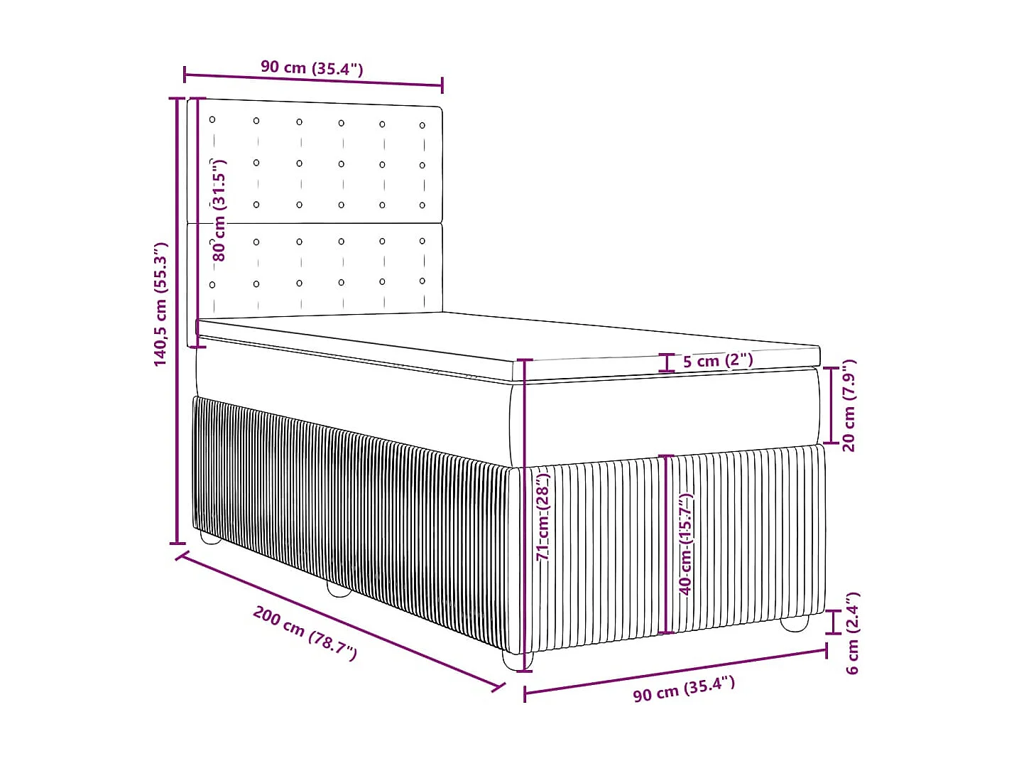 Sommier à lattes de lit avec matelas Gris clair 90x200 cm Tissu