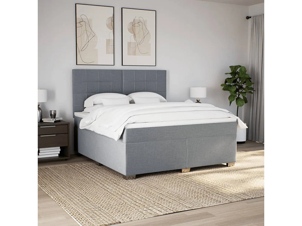 Cama box spring con colchón tela gris claro 180x200 cm