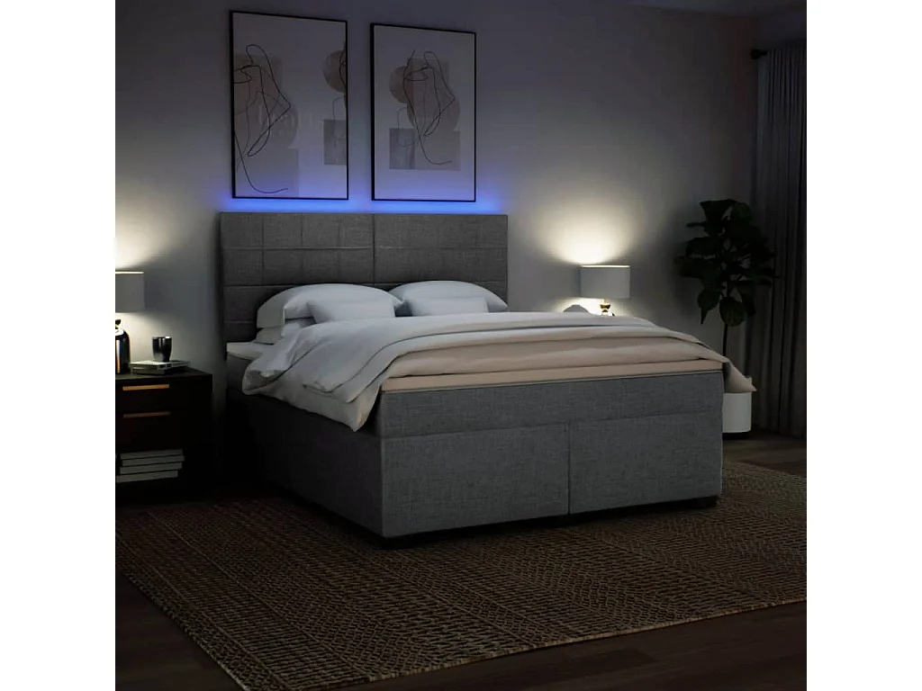 Cama box spring con colchón tela gris claro 180x200 cm