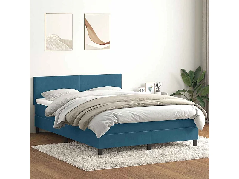 Boxspringbett mit Matratze Dunkelblau 140x220 cm Samt