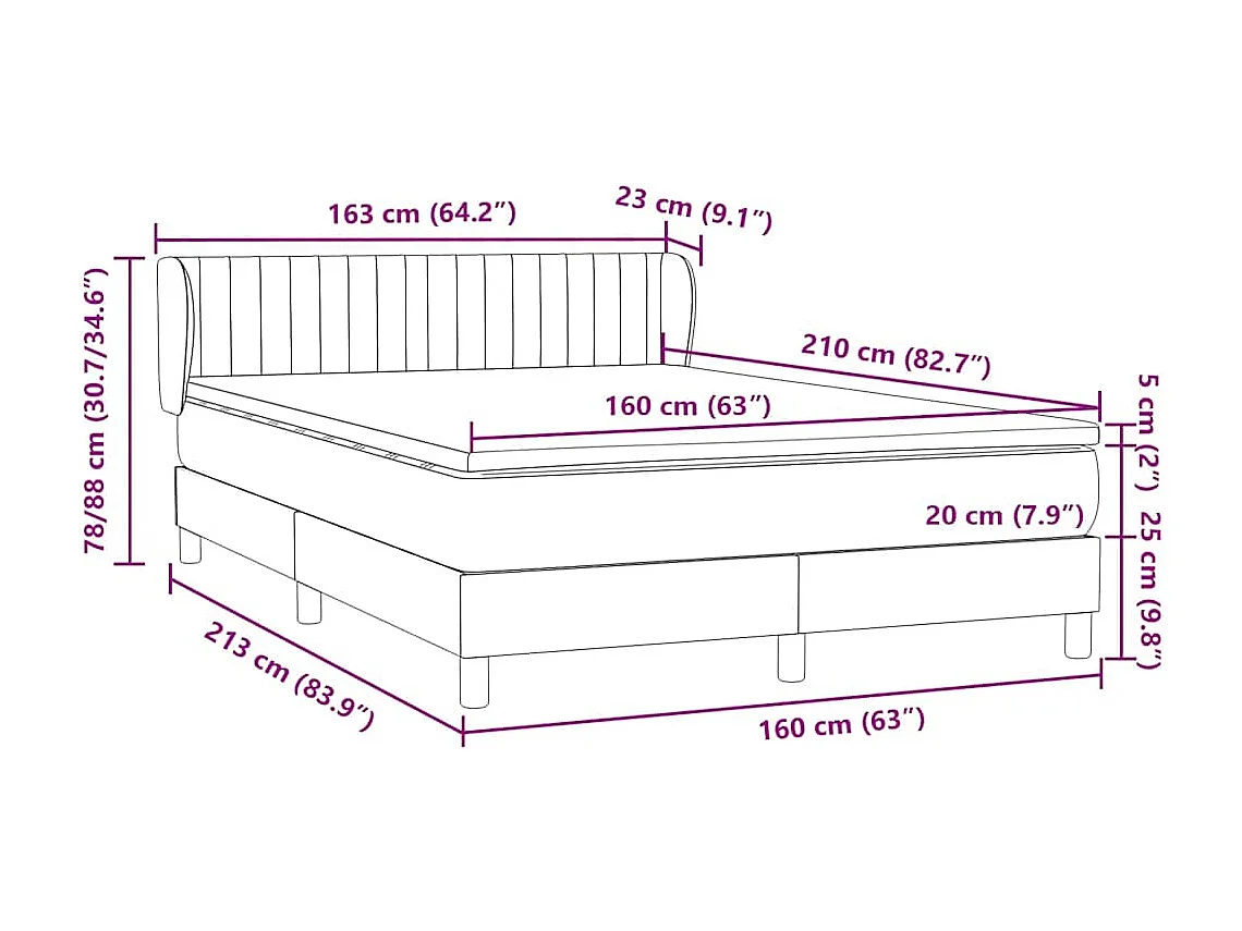 Cama box spring com colchão 160x210 cm veludo rosa