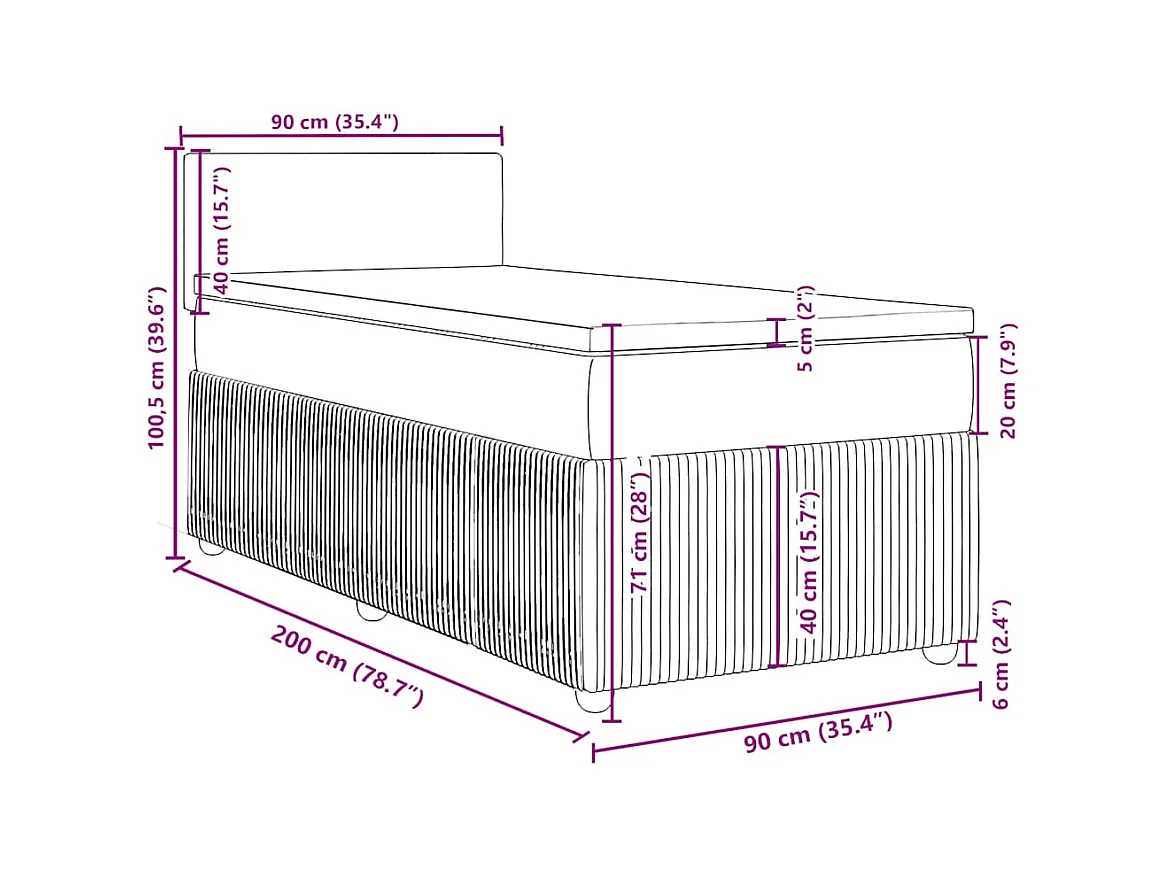 Boxspring met matras stof lichtgrijs 90x200 cm