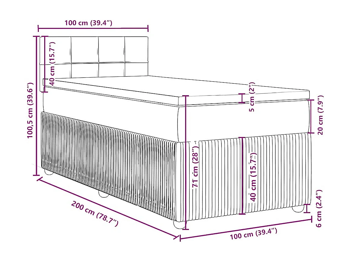 Giroletto a Molle con Materasso Marrone Scuro 100x200cm Tessuto