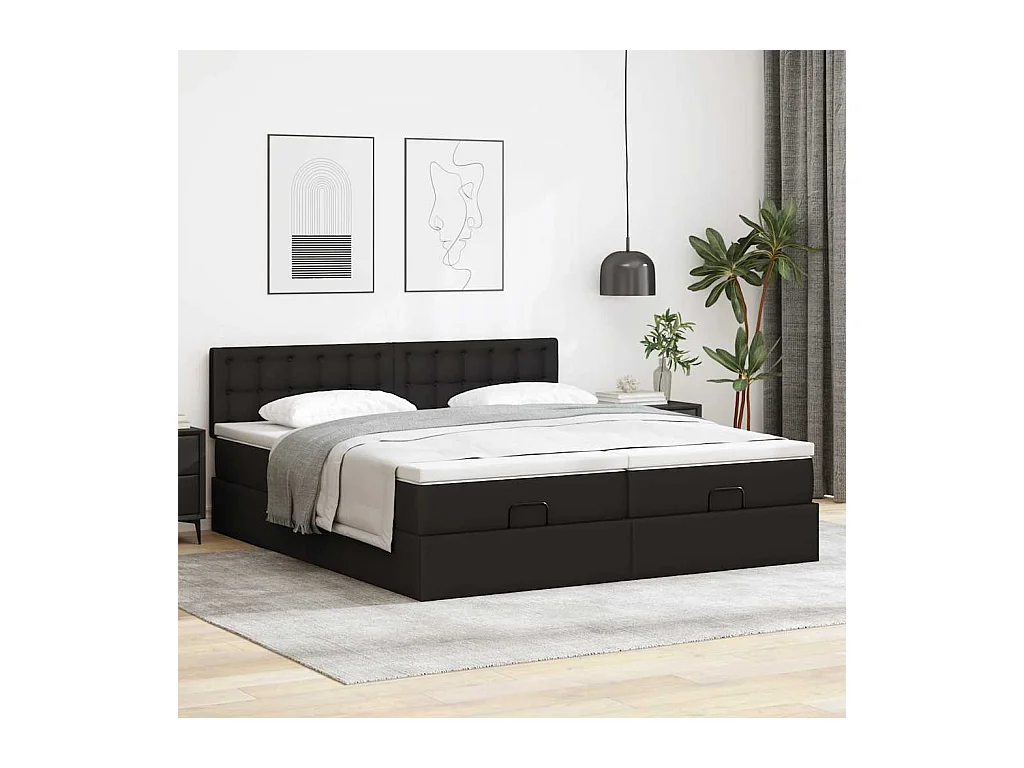 Ottoman-Bett mit Matratzen & LEDs Schwarz 180x200 cm Kunstleder