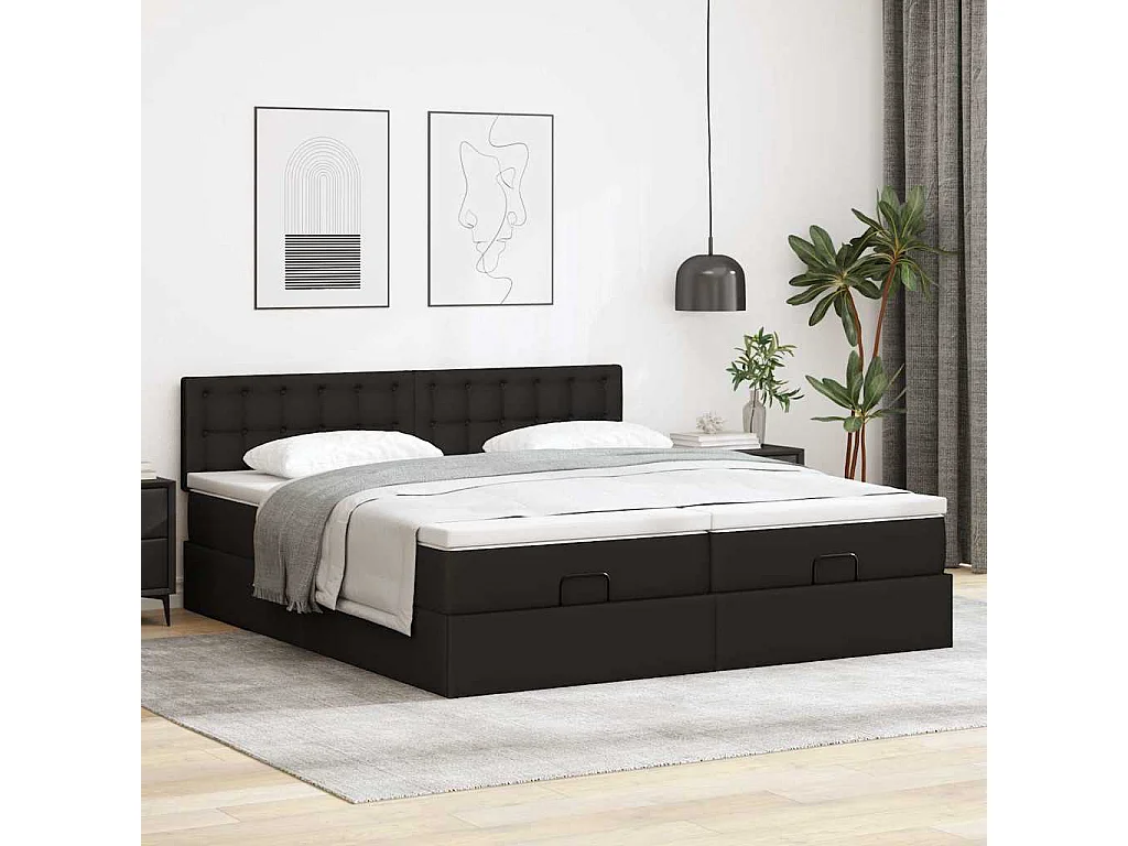 Pouf Letto con Materassi e LED Nero 180x200cm Similpelle