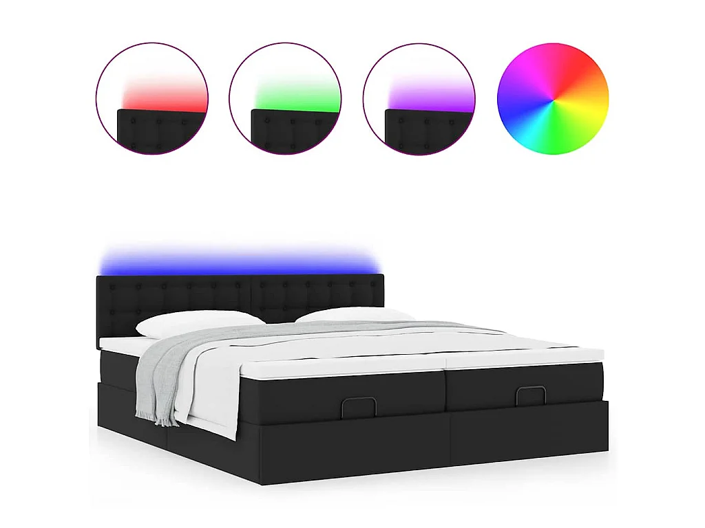 Pouf Letto con Materassi e LED Nero 180x200cm Similpelle