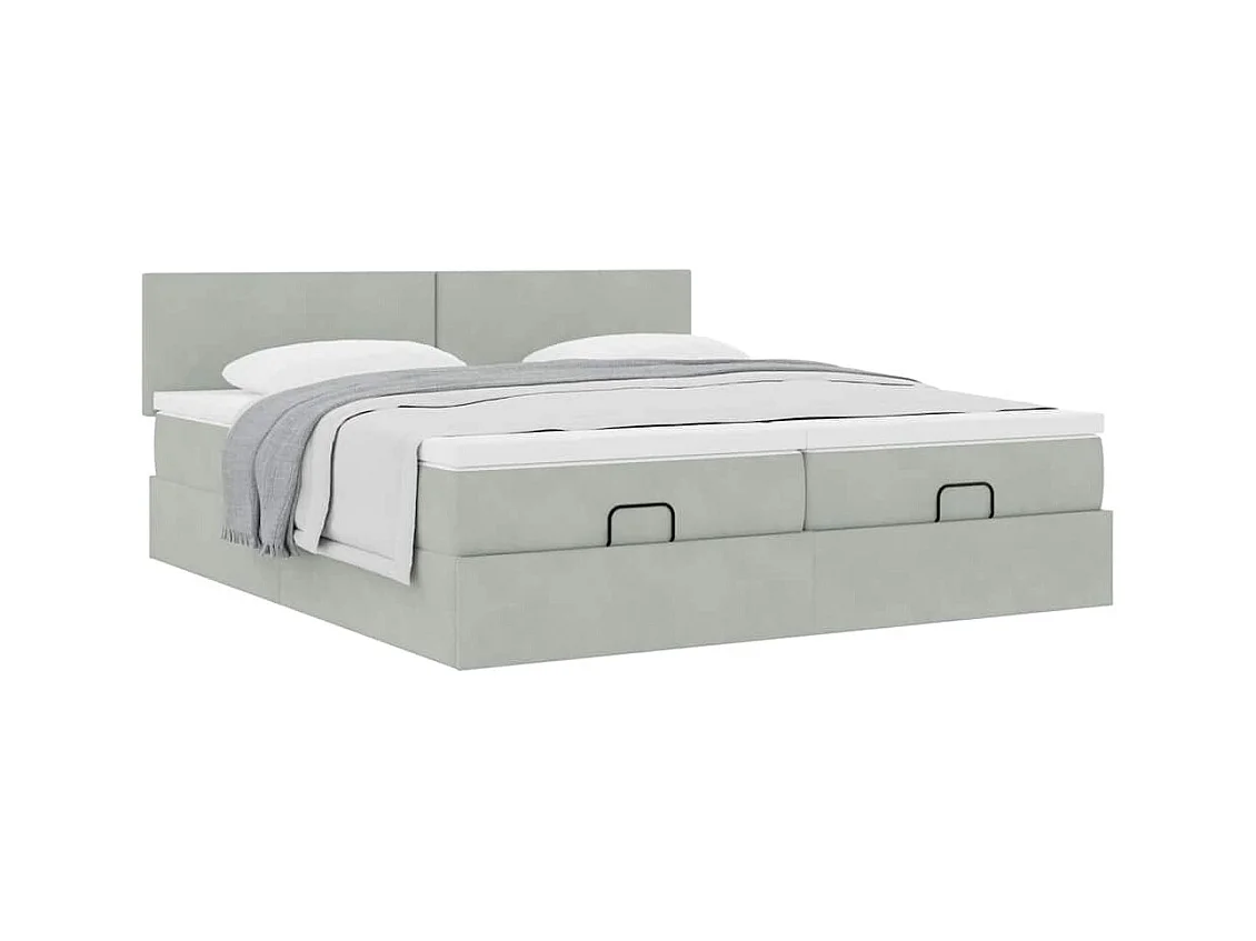 Cadre de lit ottoman et matelas gris clair 160x200cm velours