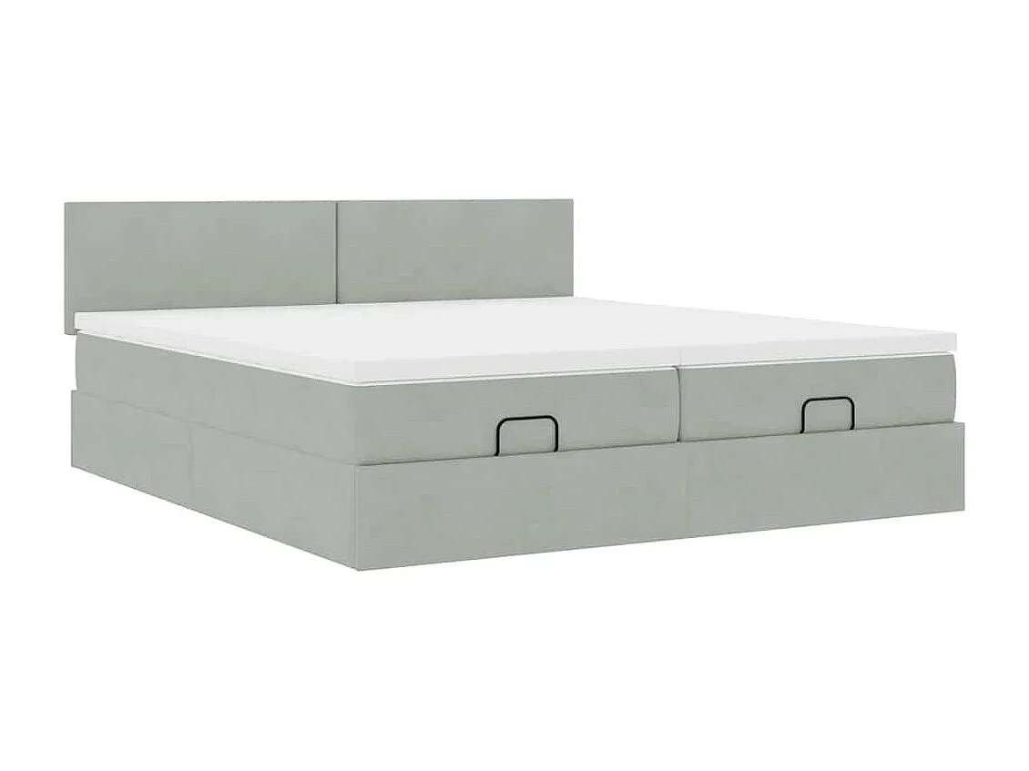Cadre de lit ottoman et matelas gris clair 160x200cm velours