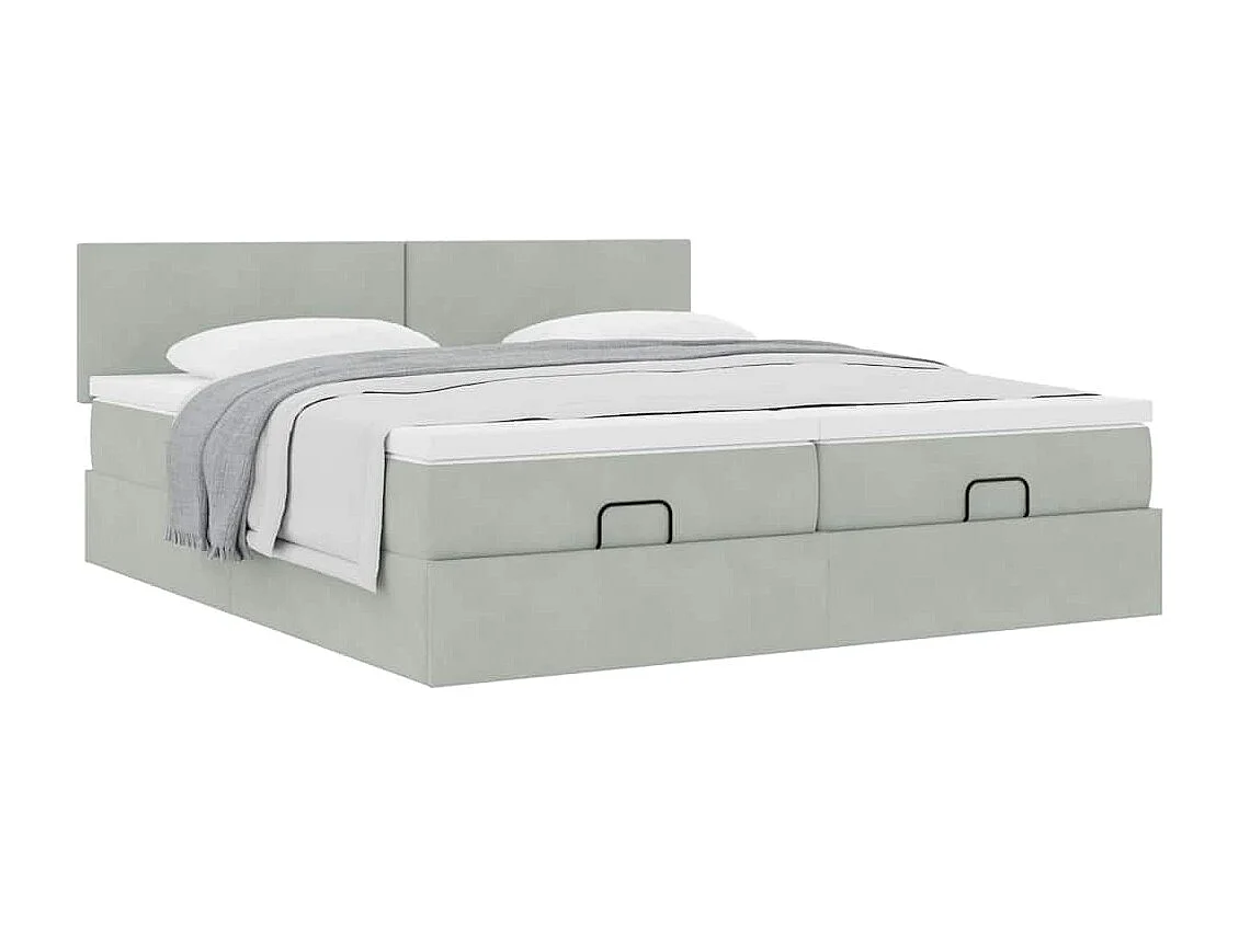 Cadre de lit ottoman et matelas gris clair 160x200cm velours
