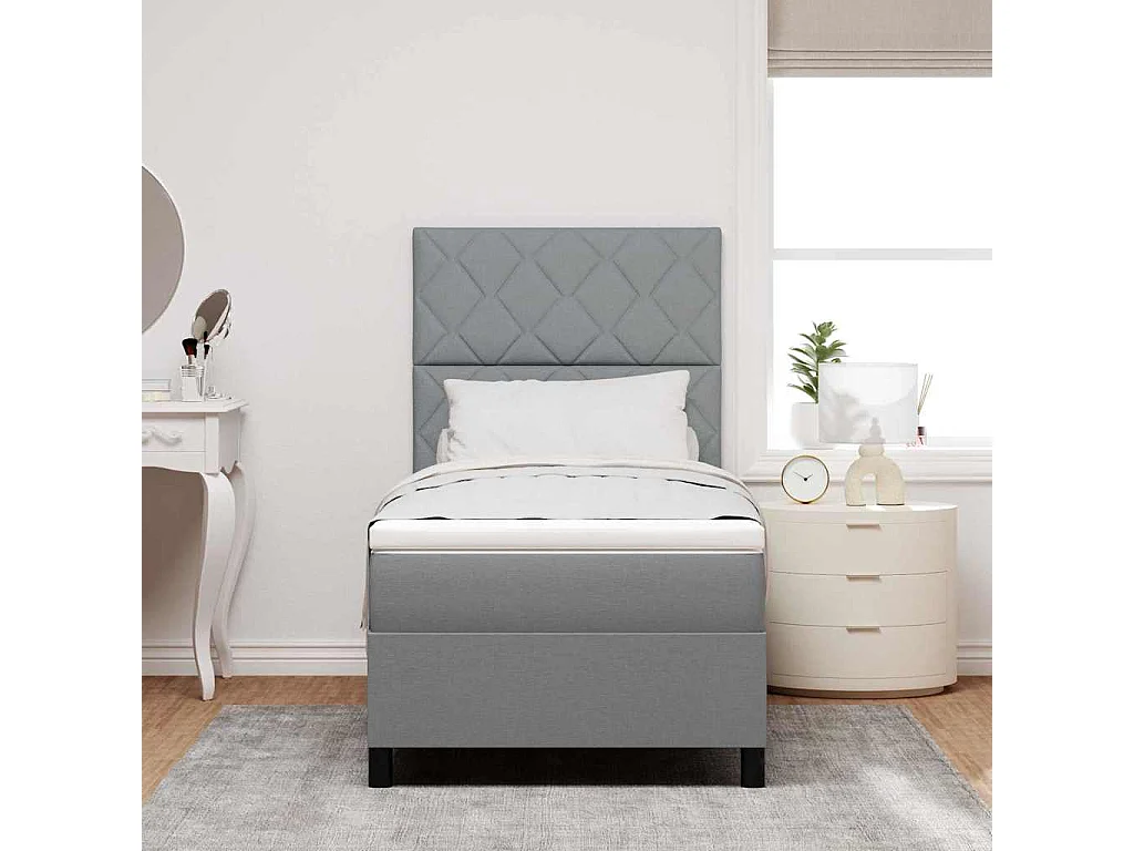 Cama Box com colchão Cinzento-claro 90 x 190 cm tecido