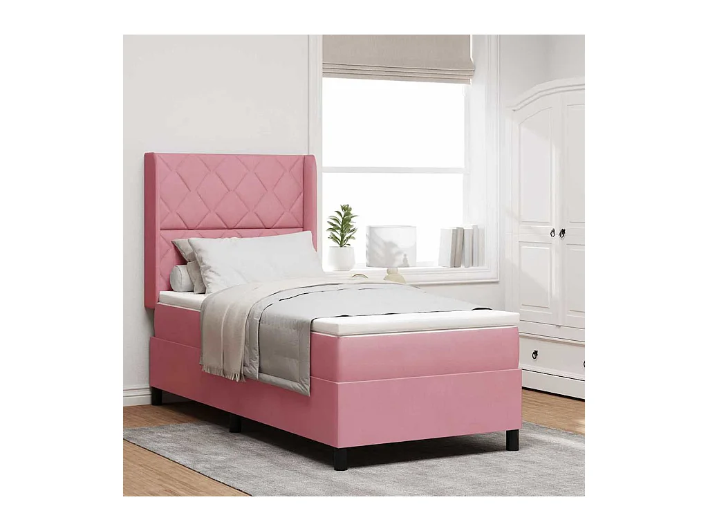 Lit à Ressorts avec Matelas LED Manuel Rose 90 x 190 cm Velours