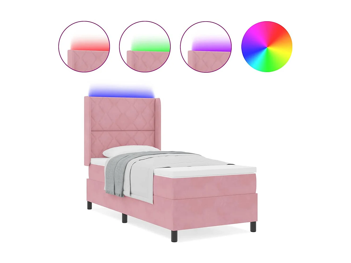 Lit à Ressorts avec Matelas LED Manuel Rose 90 x 190 cm Velours