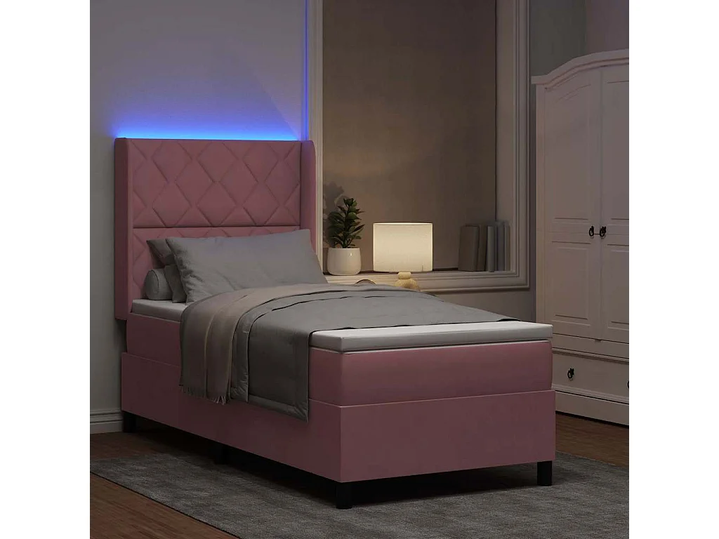 Boxspringbed met LED-stripverlichting Roze 90 x 190 cm Fluweel