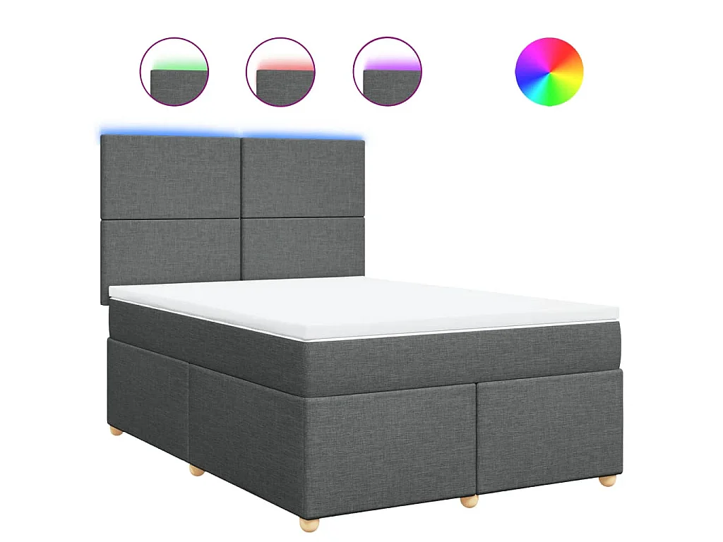 Cama box spring con colchón tela gris oscuro 140x200 cm