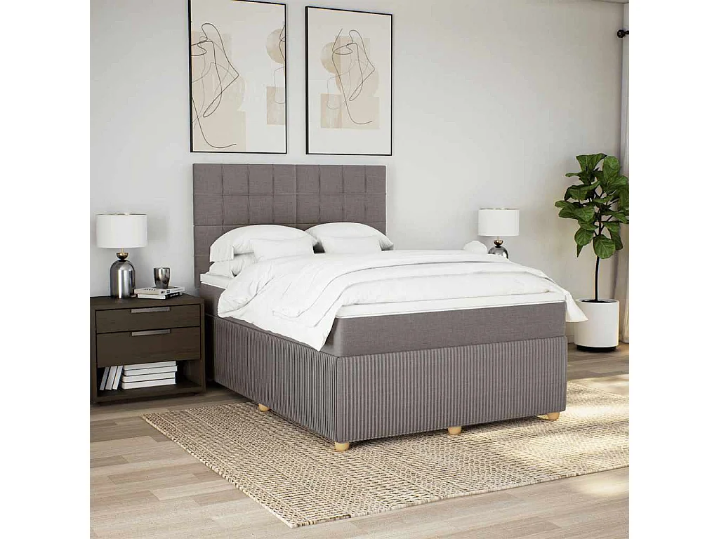 Sommier à lattes de lit avec matelas Taupe 140x190 cm Tissu