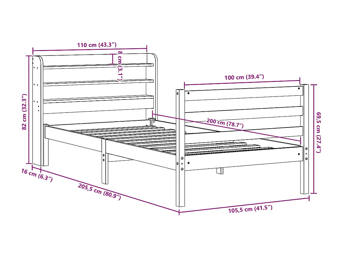 Bettgestell mit Kopfteil ohne Matratze 100x200 cm