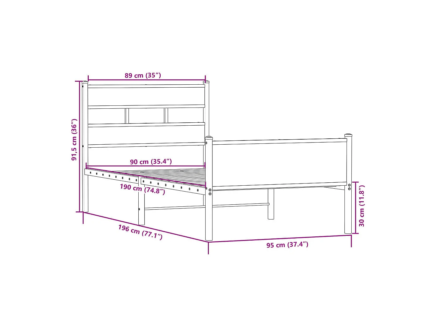 Estructura de cama sin colchón madera roble Sonoma 90x190 cm