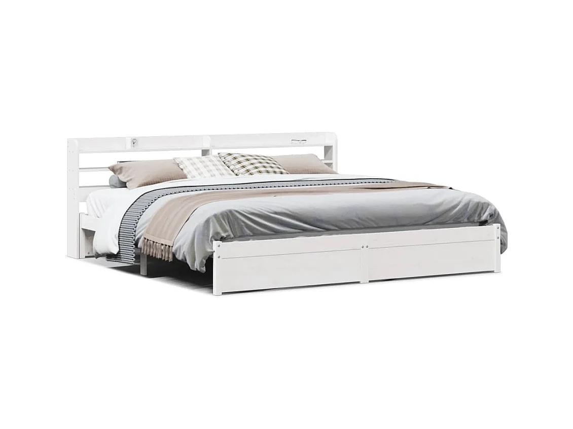 Cadre de lit avec tête de lit sans matelas blanc 180x200 cm