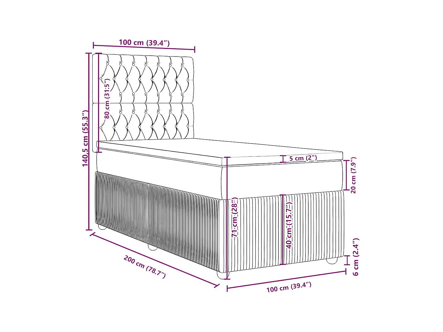 Sommier à lattes de lit avec matelas Gris clair 100x200cm Tissu