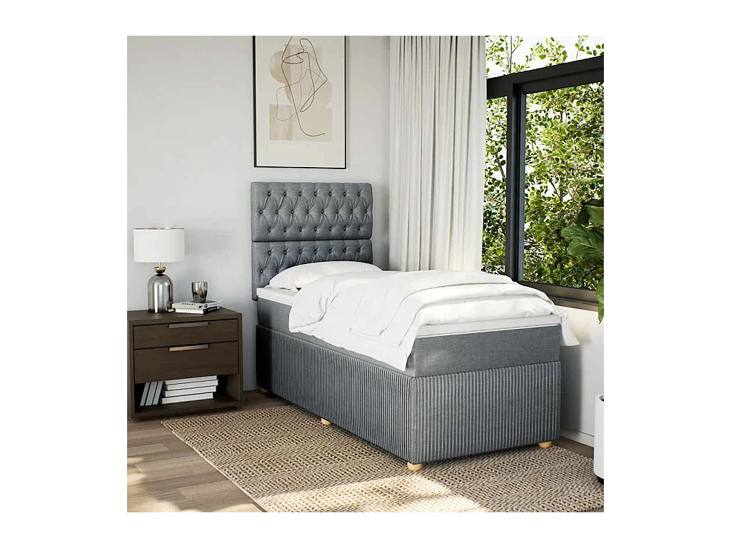Sommier à lattes de lit avec matelas Gris clair 100x200cm Tissu