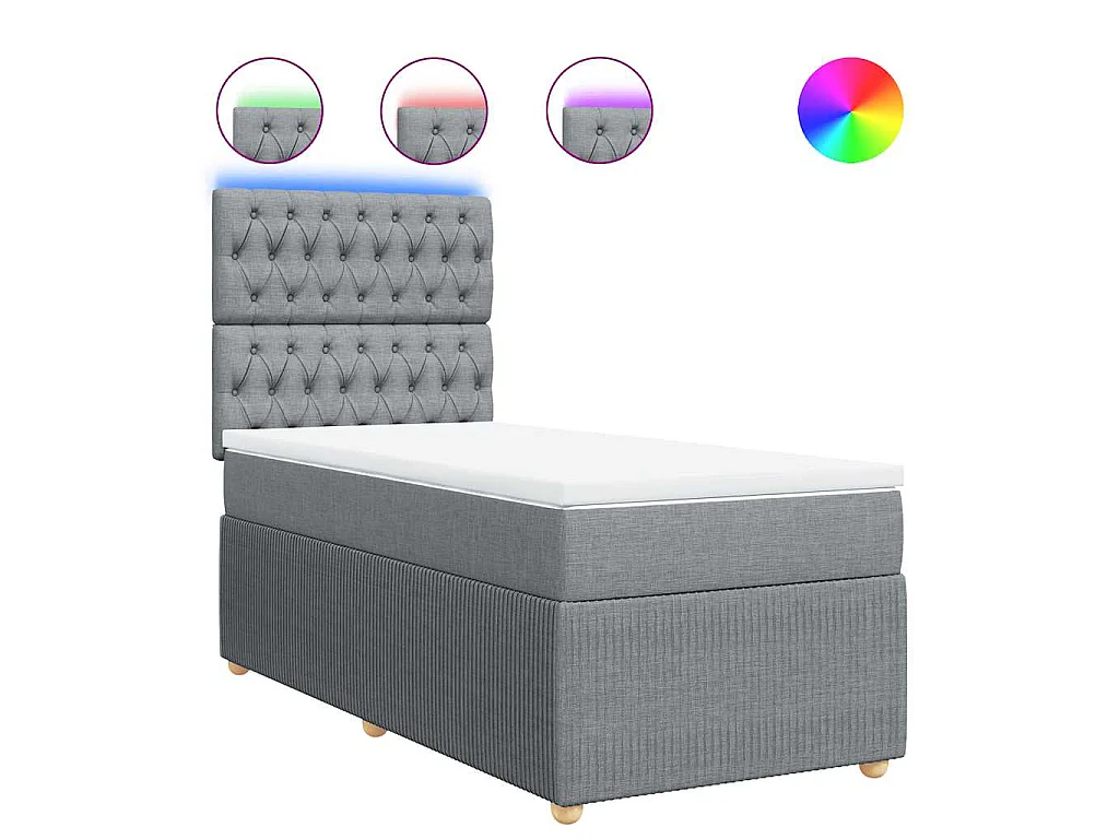 Cama box spring con colchón tela gris claro 100x200 cm