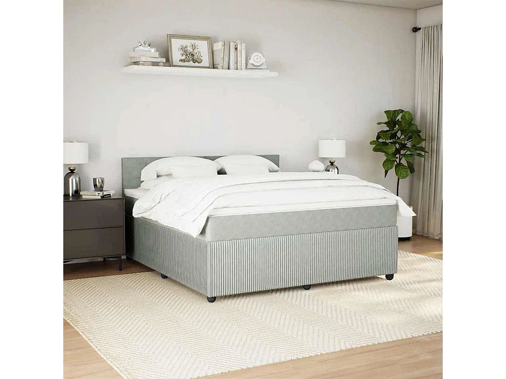 Sommier à lattes de lit et matelas Gris clair 180x200cm Velours