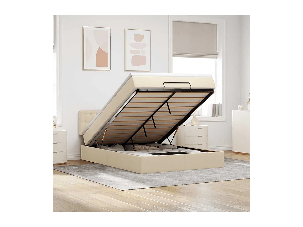 Ottoman-Bett mit Matratze Creme 140x190 cm Stoff