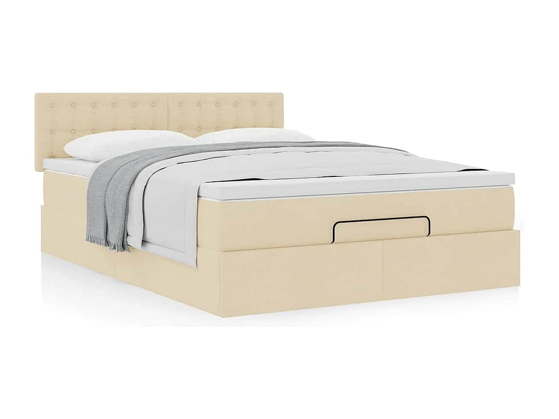 Pouf Letto con Materasso Crema 140x190 cm in Tessuto