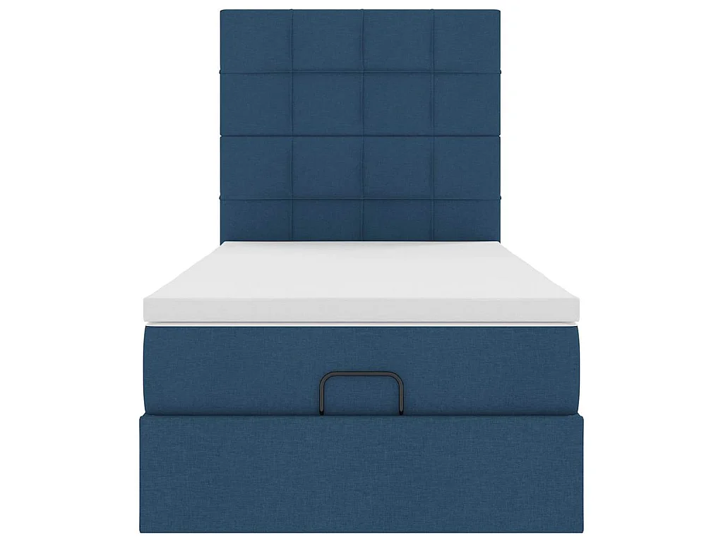 Struttura Letto Pouf con Materasso Blu 90x190 cm in Tessuto
