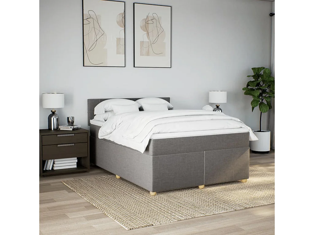 Sommier à lattes de lit avec matelas Taupe 160x200 cm Tissu