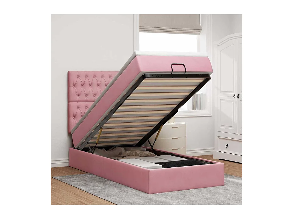 Ottoman-Bett mit Matratzen & LEDs Rosa 100x200 cm Samt