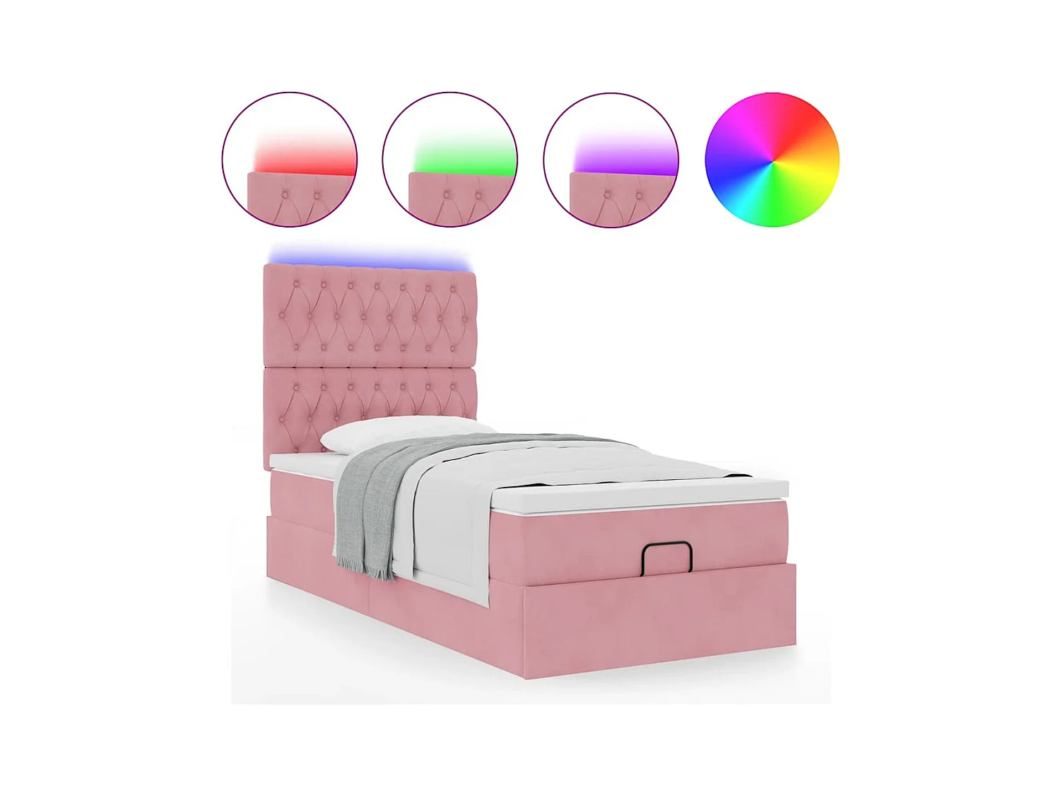 Ottoman-Bett mit Matratzen & LEDs Rosa 100x200 cm Samt