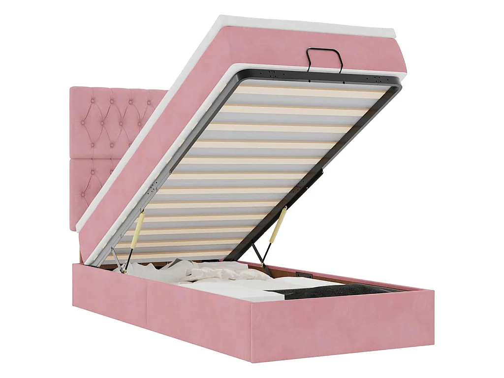 Ottoman-Bett mit Matratzen & LEDs Rosa 100x200 cm Samt