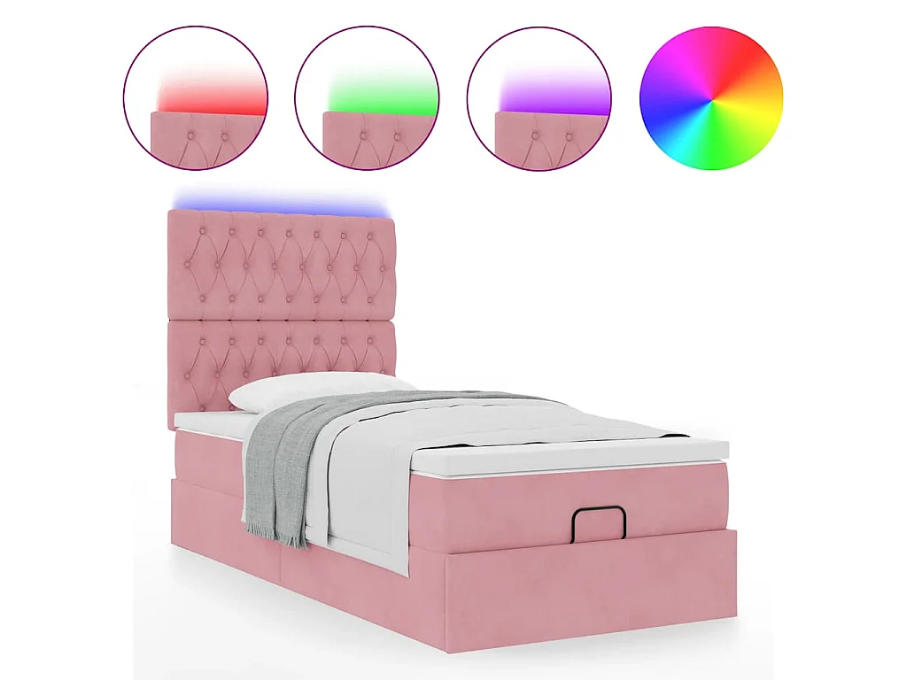Ottoman-Bett mit Matratzen & LEDs Rosa 100x200 cm Samt