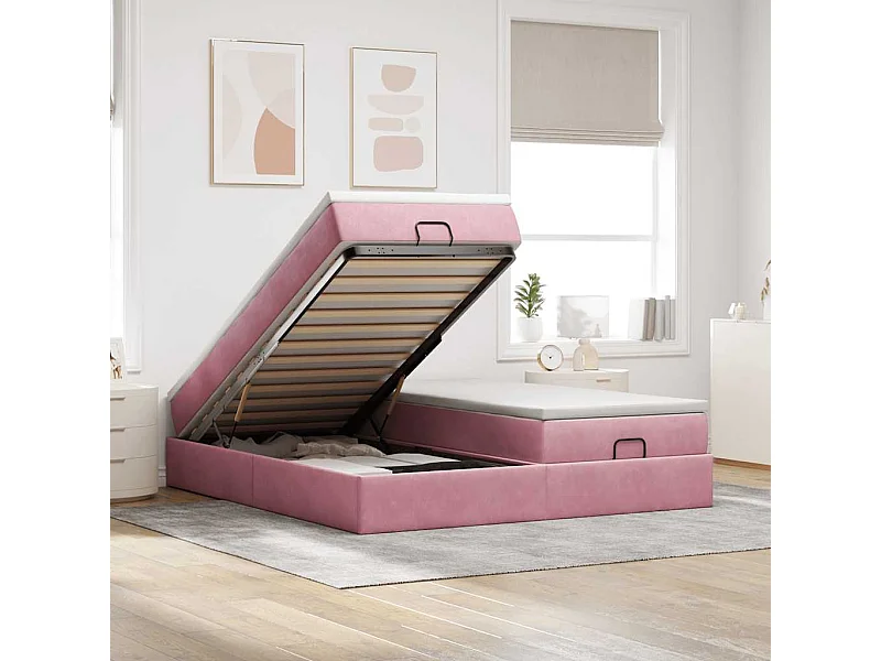 Ottoman-Bett mit Matratzen Rosa 180x200 cm Samt