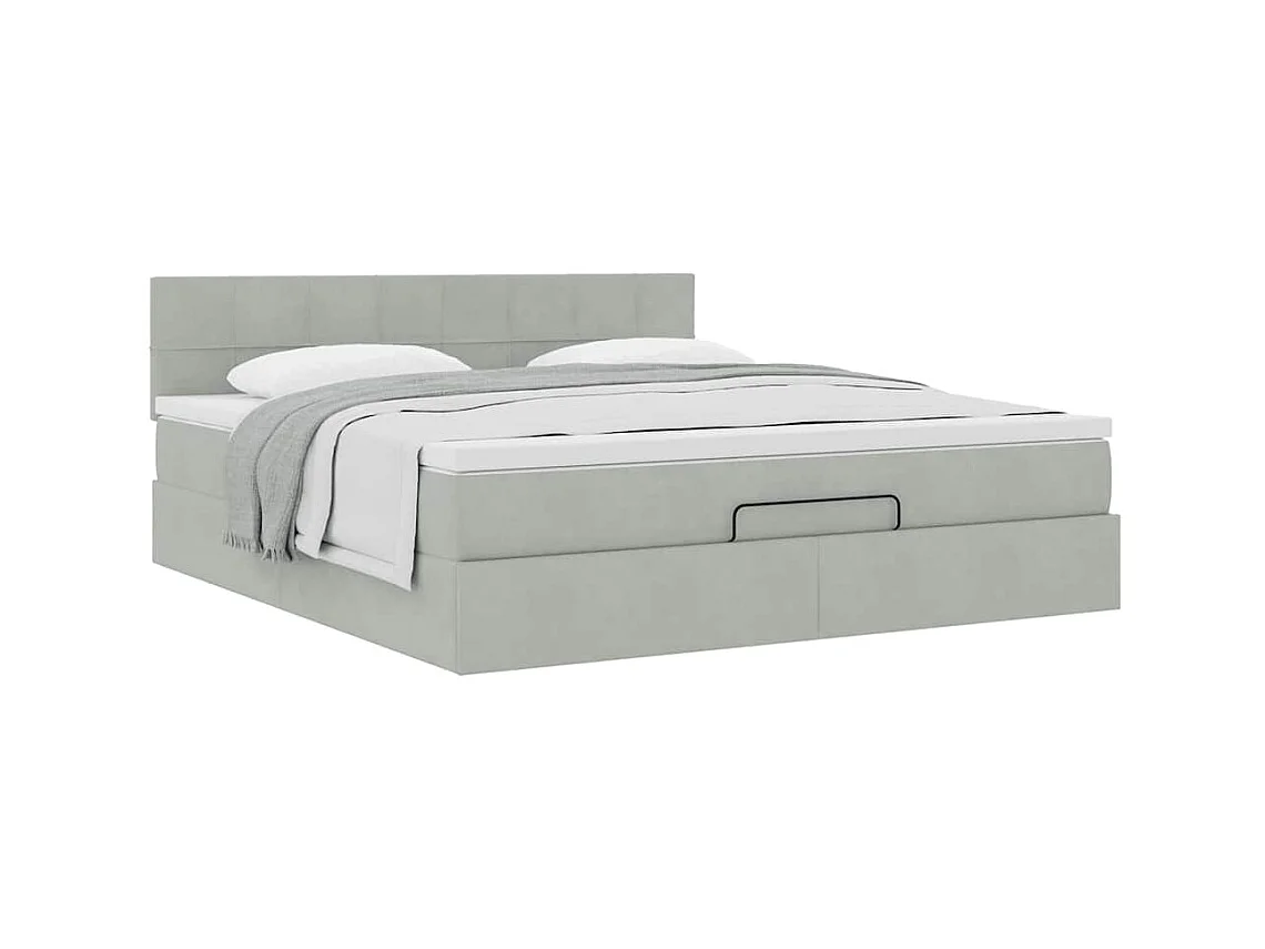 Cadre de lit ottoman avec matelas gris clair 160x200 cm velours