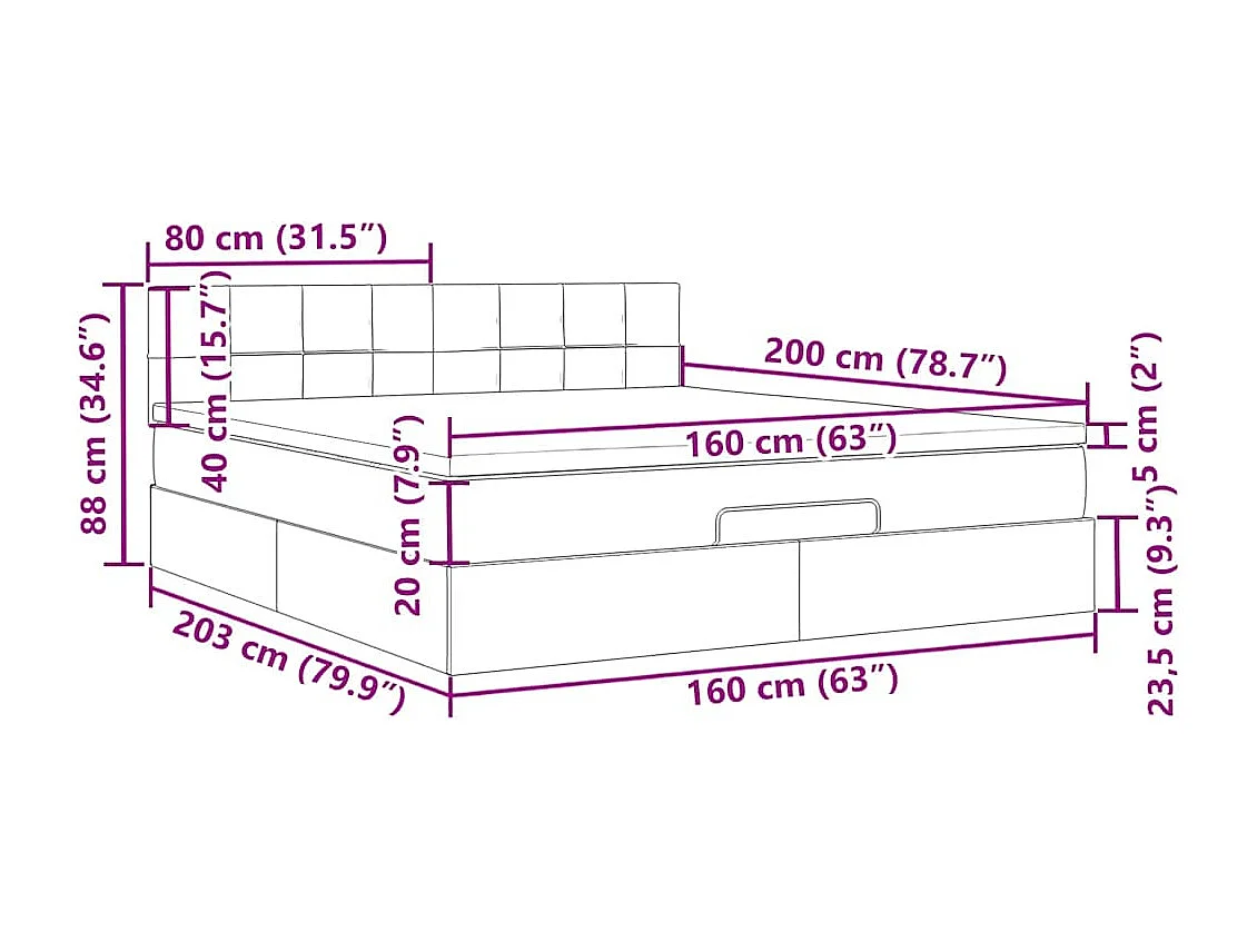 Ottoman bed met matras 160x200cm fluweel lichtgrijs