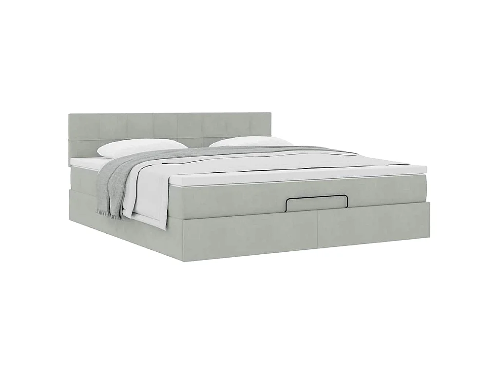 Ottoman-Bett mit Matratze Hellgrau 160x200 cm Samt