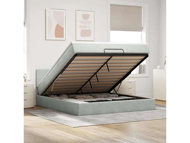 Estructura de cama otomana con colchón gris claro 160x200cm