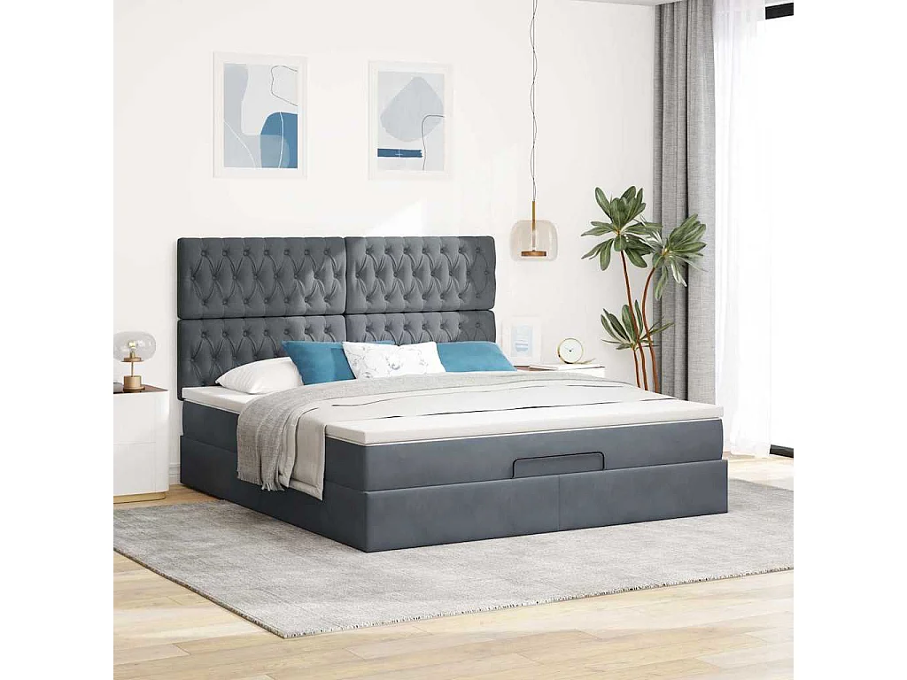 Ottoman-Bett mit Matratzen Dunkelgrau 160x200 cm Samt