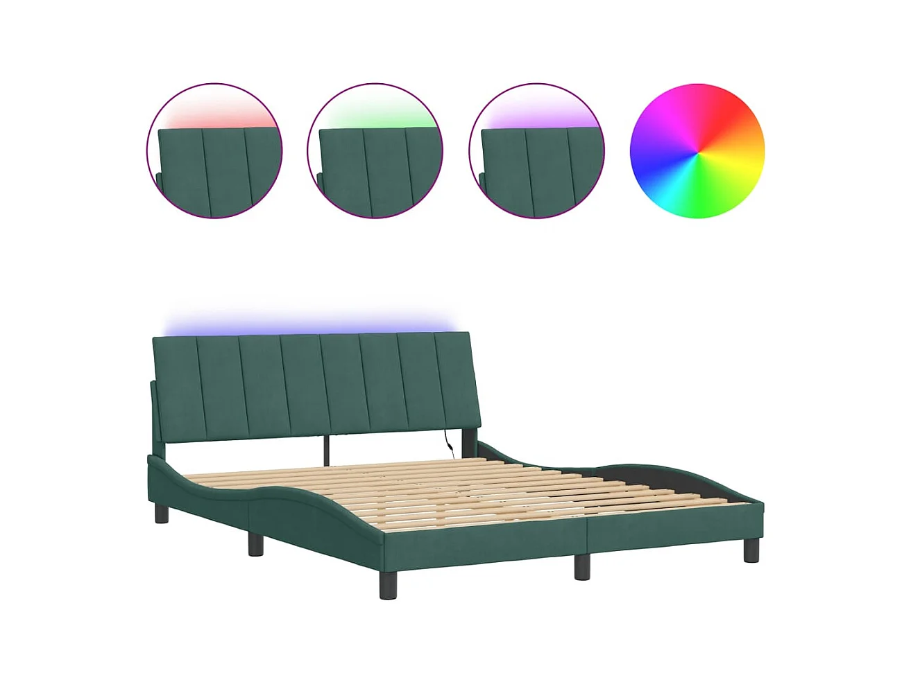 Cadre de lit avec LED sans matelas Hanko vert foncé 160x200 cm velours