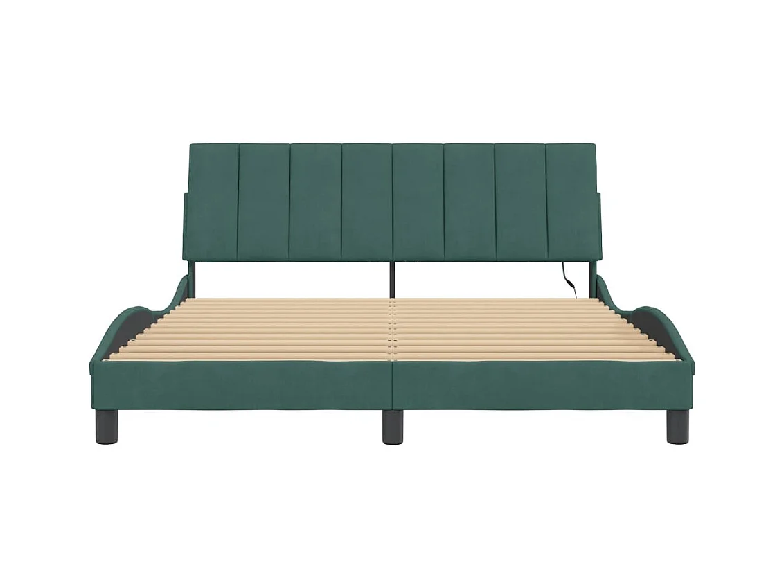 Cadre de lit avec LED sans matelas Hanko vert foncé 160x200 cm velours
