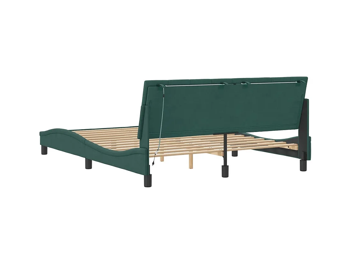 Cadre de lit avec LED sans matelas Hanko vert foncé 160x200 cm velours