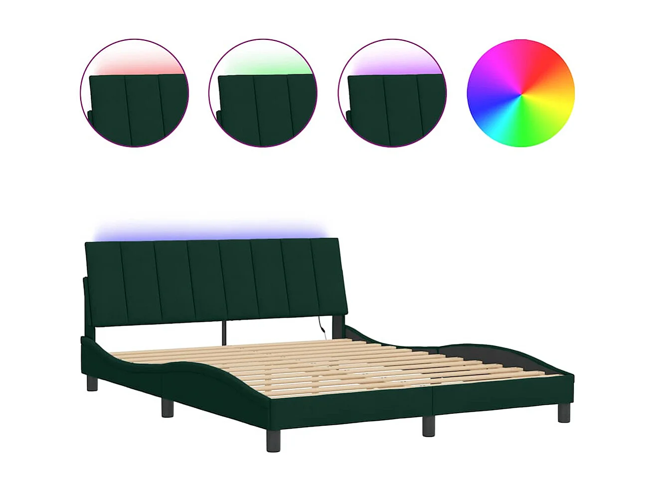 Bettgestell mit LED ohne Matratze "Hanko" Dunkelgrün 160x200 cm Samt